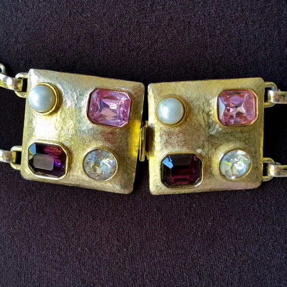 VINTAGE STATEMENT BELT 1960’s Encrusted Gemstone and Costume Pearl OOAK - Picture 10 of 16